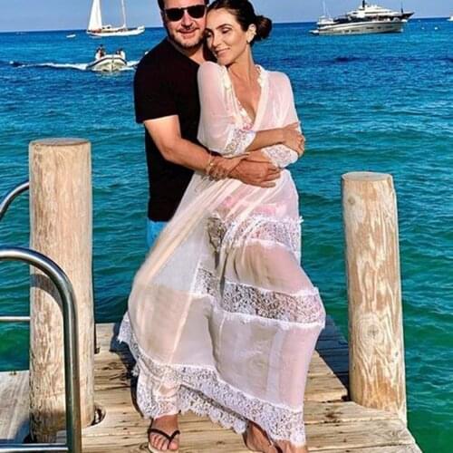 2021 Newlist Hot Fashion Chiffon Lacy Long Skirt Loose Beach Smock Overalls Beach Gown Coat With Women Wholesale