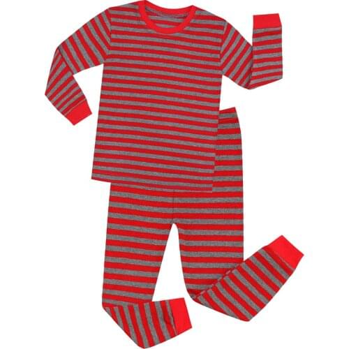 T-Zoom New Red-gray Stripes Kids Christmas Pajamas Baby Sleepwear Children Green And White Stripes Pijamas For 2-8 Year