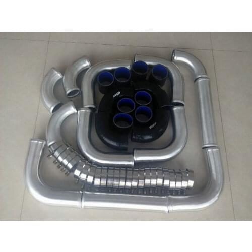 NEW 3" 76mm aluminum universal Intercooler Turbo Piping pipe & Black hose & Clamps