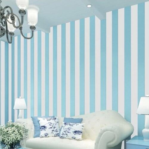 Beibehang papel de parede 3D Wall paper Blue White Striped Wallpaper For Walls Vertical Striped Wallpaper Roll Bedroom flooring