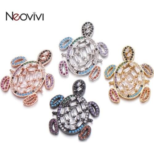 Neovivi Sea Animal Tortoise Charms Cubic Zirconia Bead for Jewelry Making DIY CZ Charm fit Bracelets Women Handmade Wholesale