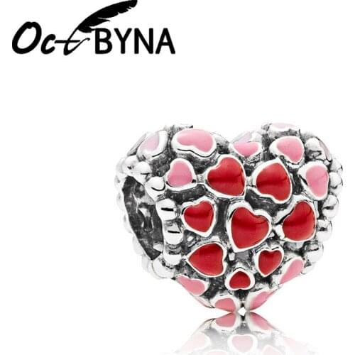 Octbyna Classic Red Enamel Heart-shaped Charm Beads Pendant Fits Pandora Bracelet Necklace For Women Romantic Gift Dropshipping