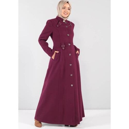 Collar Detailed Stamp Coat MVC715 Şarabi