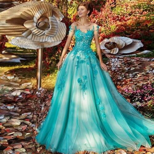SuperKimJo Vestidos De Fiesta De Noche Largos Elegantes Turquoise Blue Lace Prom Dresses 2021 Floral Elegant Vintage Prom Gown