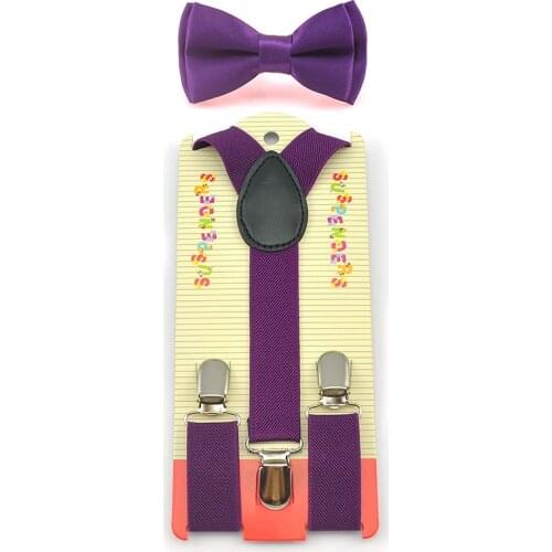Bow tie Suspenders For Trousers Set Y-Shape Braces Butterfly Knot Sets Fashion Kids Children Boys Girls Dark Purple Gift Cravat