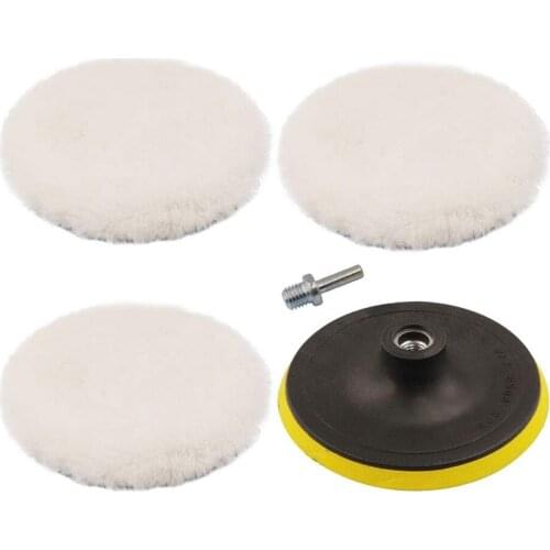 5PCS 5 Inch Wool Polishing Buffing Pad Polishing Buffing Wheel for Drill Buffer Attachment with M14 Drill Adapter