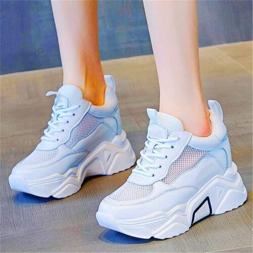 Casual Shoes Womens Summer Cow Leather Ankle Boots Breathable Fashion Sneakers Platform Wedge High Heels