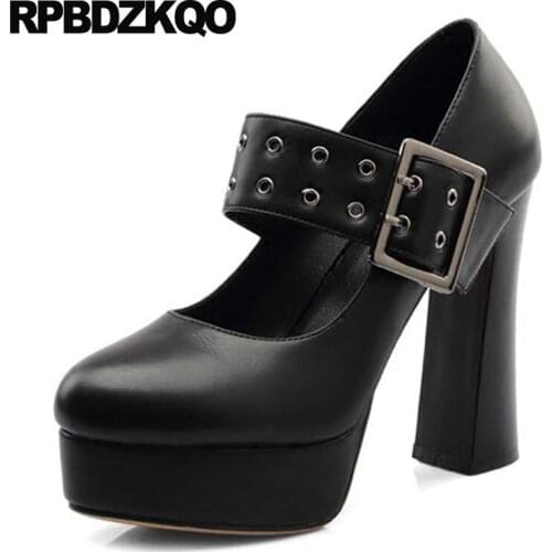 Plus size chunky mary jane high heels super round toe 10 42 pumps extreme handmade exotic dancer platform shoes fashion 2018