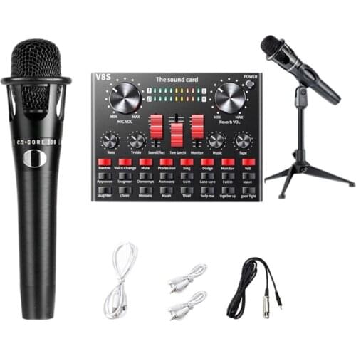 BM 800 Microphone Kits With V8S Live Sound Card Adjustable Suspension Scissor Arm For Studio Recording