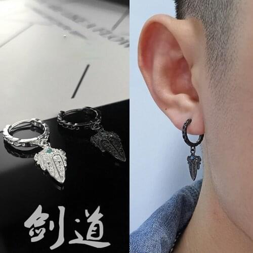 Retro Silver Plated Sword Pendant Earrings Mens Motorcyclist Punk Steam Earrings Hip Hop Party Jewelry Birthday Gift