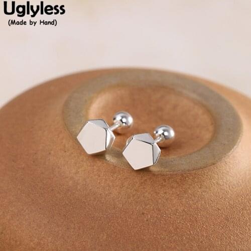 Uglyless Unisex MINI Hexagon 6MM Studs Earrings for Men Women Simple Geometric Earrings 925 Silver Brincos Balls Screw Ear Plugs