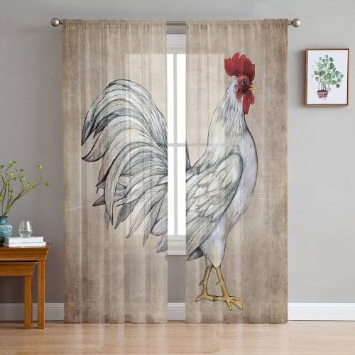 Farm Animal Rooster Chiffon Sheer Curtains for Living Room Bedroom Home Decoration Window Voiles Tulle Curtain