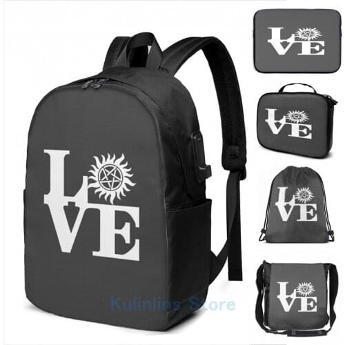 Funny Graphic print Love Supernatural USB Charge Backpack men School bags Women bag Travel laptop bag