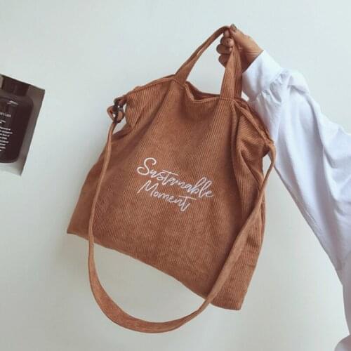 Large-capacity Corduroy Crossbody Bags for Women 2021 New Literary Embroidery Tote Shoulder Bag Letter Zipper Retro Handbags