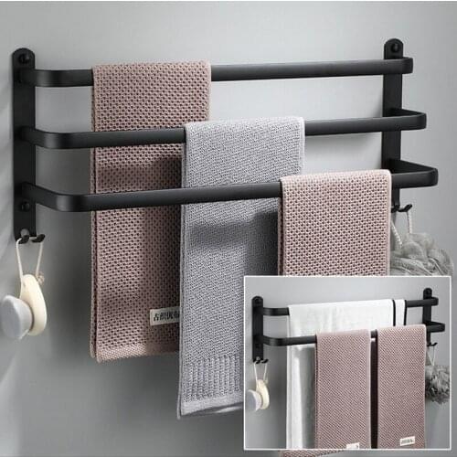Towel Hanger Wall Mounted 30-50 CM Towel Rack Bathroom Aluminum Black Towel Rail Matte Black Towel Holder Bathroom Accessories