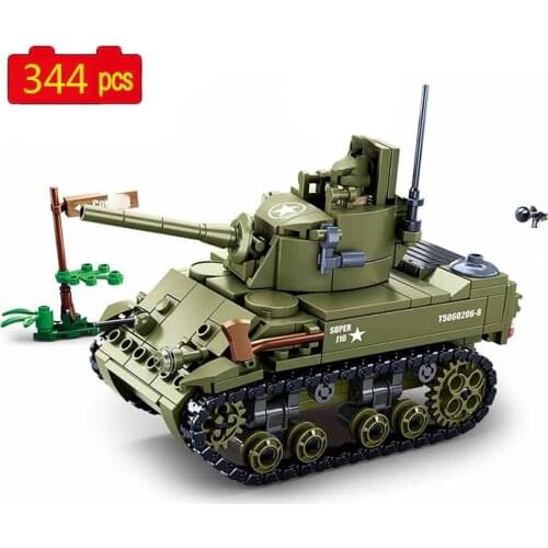 Military series WW2 army M5 light tank soldier SWAT DIY Model Building Blocks Bricks Toys Gifts