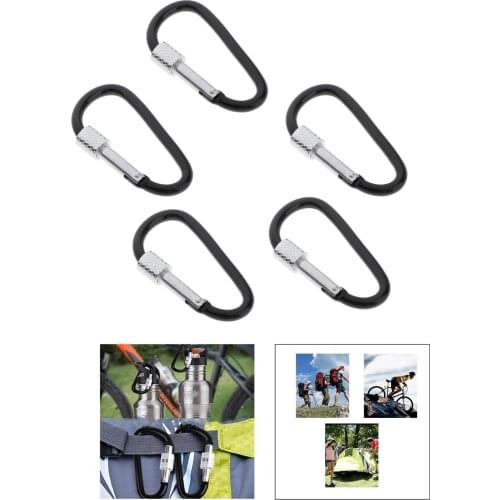 5pcs Screw Locking Carabiner Clips Small 5x3cm Aluminium D-Ring Hooks: Dog Leads, Keys, Belts, Water Bottle,Secure Buckle