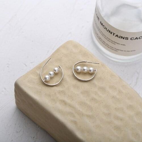 Besimpol Real 925 Sterling Silver Pearl Stud Earrings Korean Version Elegant Daily Earrings For Women Wedding Fine Jewelry Gift