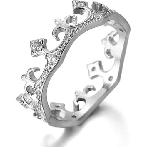 Silver Plated Crown Cubic Zirconia Ring for Women Women Ring Fashion Glamour Banquet Wedding Ring Give Girlfriend Gift Jewelry