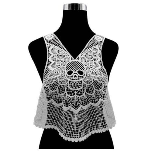 1Piece Lace Fabric Skull Embroidered Neckline Neck Collar Clothes Trim Sewing Appliques