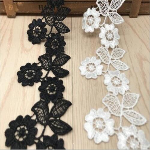 1 yard White Micro Fiber Flower Embroidered Fabric Lace Trim Ribbon Handmade DIY Sewing Supplies Craft For Costume Decoration