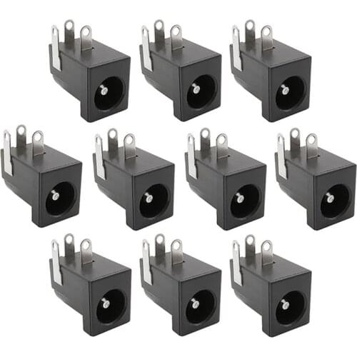 10pcs/lot DC-005 DC Power Socket Jack 5.5x2.1mm 3pin Connector 5.5x2.1 DC Outlet Supply Barrel-Type Right Angle PCB Mount Black