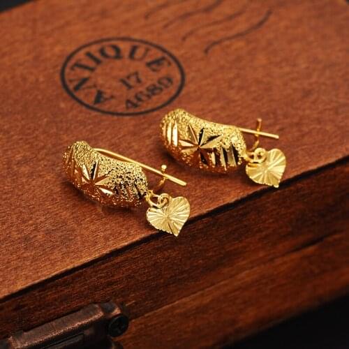 2pairs Africa Heart Earrings for Women / Girl,Gold Color Small Dubai Mteal Heart Earrings Arab Middle Eastern Jewelry