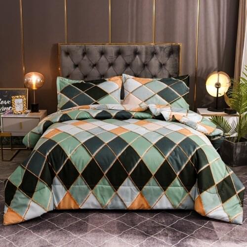 Queen Size Duvets Couple Bed Quilt Geometric Plaid Down Blanket 3pcs 228x228 2.2KG Nordic Winter Comforter Set With Pillowcase