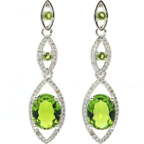35x10mm Gorgeous Green Tsavorite Garnet Smokey Quartz Silver Earrings for Women Hot Selling Daily Wear