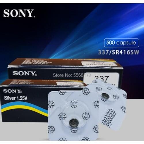 500pcs/lot Original Sony Silver Oxide batteries SR416SW 337 Button Coin Cell for earpiece 623 D337 V337 SP337 battery