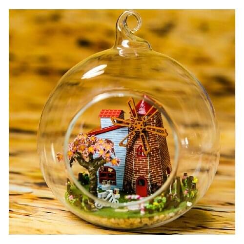 Free Shipping New Arrive Diy Doll House Mini Glass Ball Model Building Kits Handmade Wooden Dollhouse Toy Christmas Gift