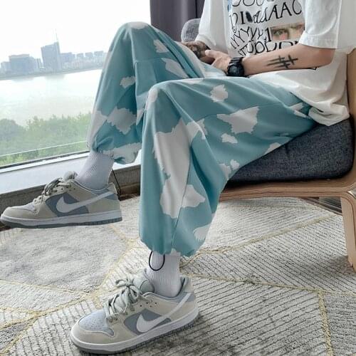 Summer Thin Cloud Pants Men Fashion Printing Casual Pants Men Streetwear Loose Breathable Ice Silk Pants Mens Joggers Sweatpants