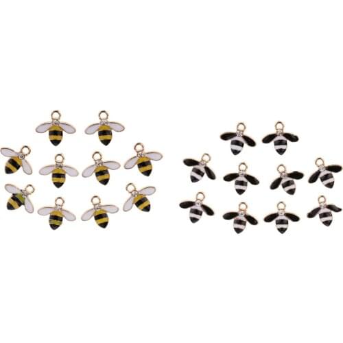 10pcs Enamel Alloy Bee Rhinestone Flatback Buttons Decorative Embellishments