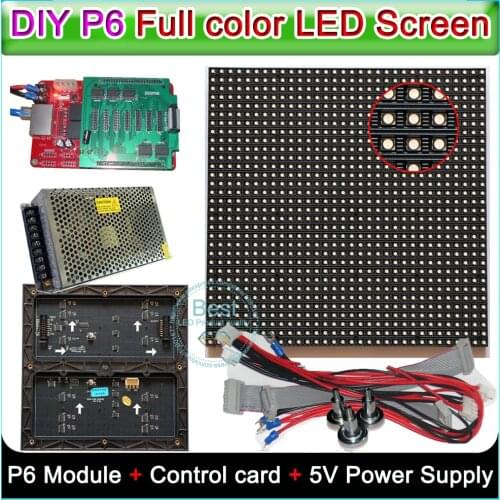 DIY P6 LED display Video wall indoor full color,SMD 3 in 1 RGB P6 LED Module (192*192mm) +Control card+5V Power supply