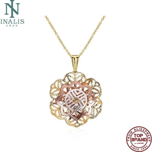 INALIS Necklaces For Women Hollow Out Flower Shape Link Pendant Necklaces Classic Style Elegant Ladies Daily Fashion Jewelry