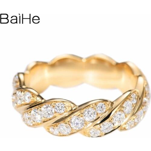 BAIHE Solid 14K Yellow Gold 1ct Total H/SI-SI3 Diamonds Engagement Wedding Women Trendy Fine Jewelry Beautiful diamond Gift Ring