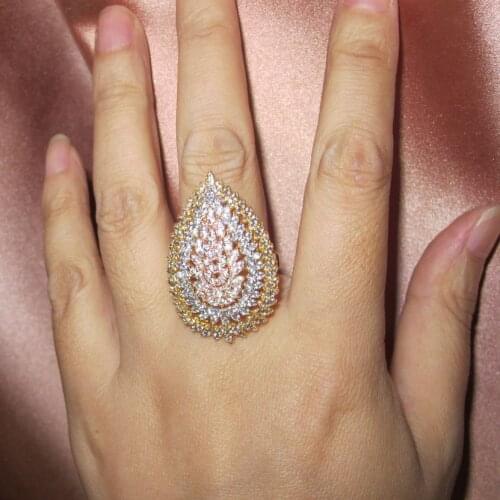 Promotion hot sale Women classic fashion cubic zircon water drop multi color ring designer copper party jewelry