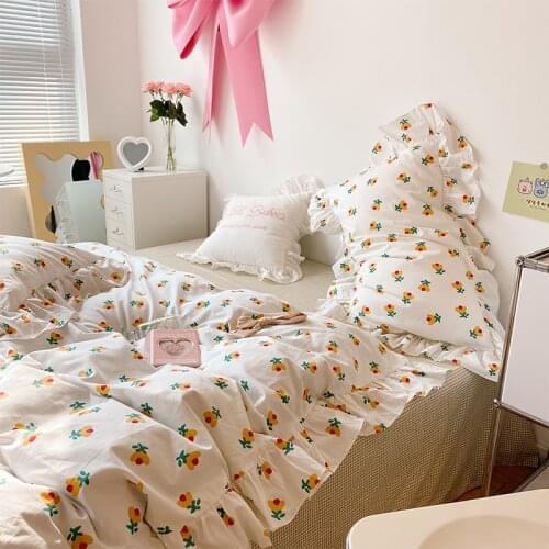 Floral Ruffle Bedding Set king size soft lovely girl room decoration Quilt Set sheet set fitted sheet