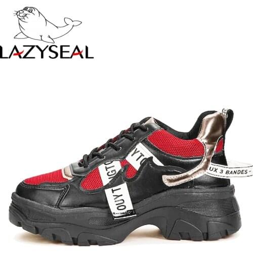 LazySeal Height Increasing Shoes Woman Sneakers Ankle Boots For Women Shoes Lace-up Roumd Toe Chunky Heel Ladies Vulcanize Shoes