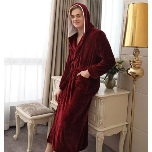 Men Winter Plus Size Long Flannel Bathrobe Kimono Warm Coral Fleece Bath Robe Night Fur Robes Dressing Gown Women Sleepwear