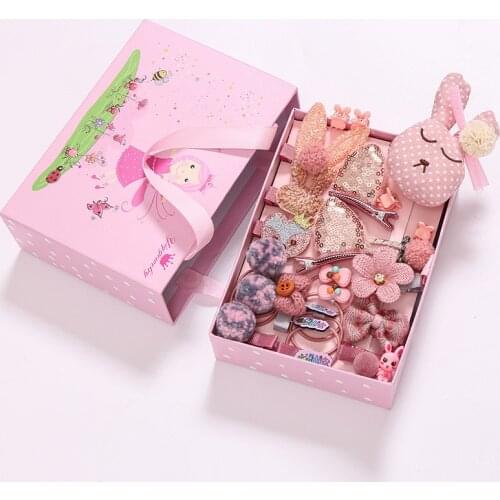 24PCS Childrens Cute Cartoon Bow Tie Hairpin Hair Ring Hair Accessories Set Gift Box