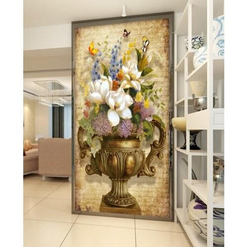 CJSIR Custom Wallpaper 3d Photo Murals European Retro Painting Vase Floral Entrance Hallway Aisle Wall Paper Papel De Parede