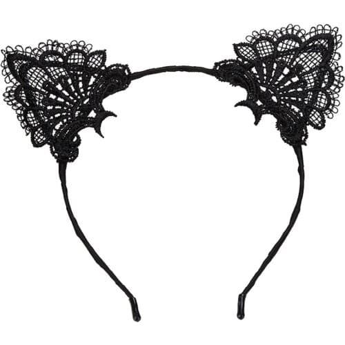 Clothes Accessories Lace Women Sexy Headband 1PC Girls Black Lovely Cat Ear Head Chain Jewelry 20cm Holiday Polyester Headband
