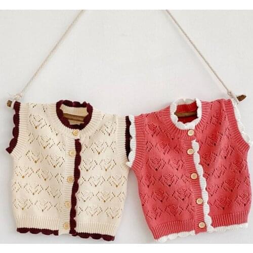 2021 Autumn Baby Girls Knitted Vests Pure Color Hollow Out Korean Style Sleeveless Tops Toddlers Kids Cardigan Coats Waistcoats