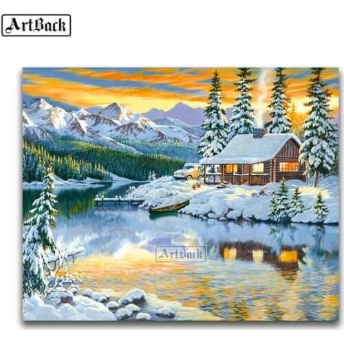 Full Square 5D Diamond Painting Winter Scenery Snow House 3d Sticker Embroidery Home Decoration Mosaic Artwork