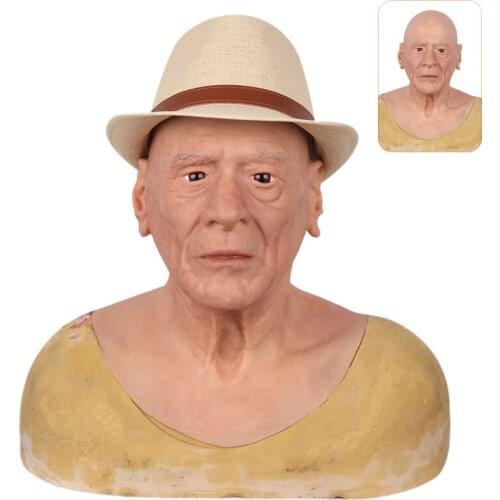 Halloween Old Man Mask Realistic Silicone Masquerade Full Head Tricky Props Drag Queen Makeup Party