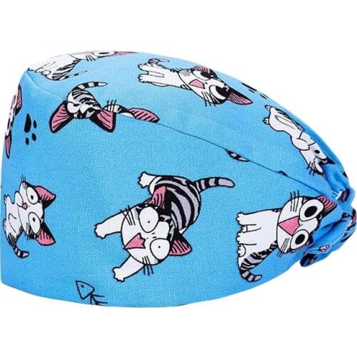 Unisex Cotton Cartoon Print Scrub Hats Adjustable Scrubs Caps Beauty Salon Frosted Cap Lab Working Hat Pet Shop Scrub Cap