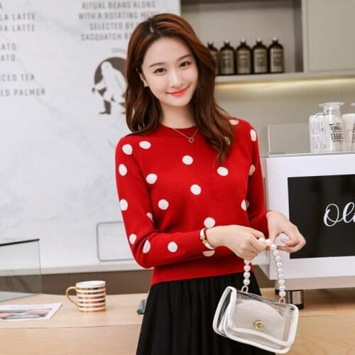 Polka-dot sweater womens knitted bottoming shirt shirt long-sleeved half-high collar autumn and winter thickening small short