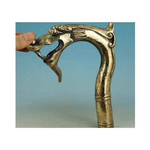 100% bronze Pure Copper Brass old Grandpa Good Lucky Walking Stick Head Big Chinese Old Handmade Carved Dra COLLEC