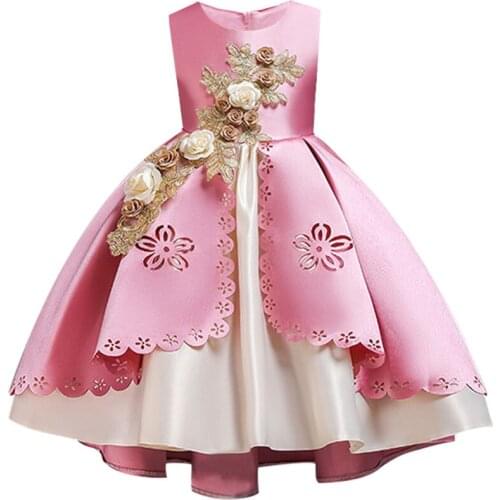 Party children princess dress / three-dimensional sleeveless flower girl wedding dress / 3-10 year old girl birthday dress
